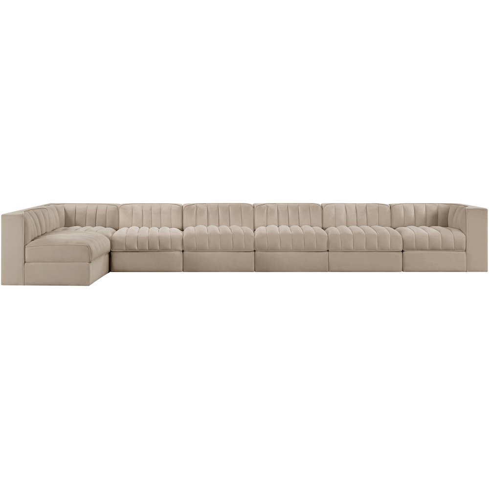 Rummi Beige Velvet Performance Fabric Upholstered 7pc. Modular Sectional