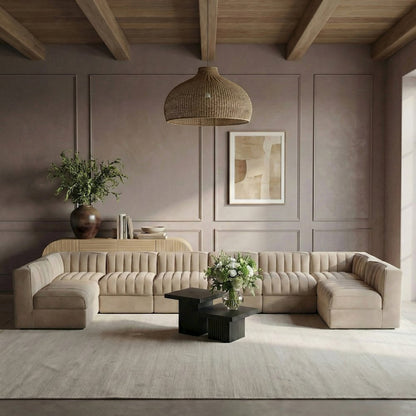Rummi Beige Velvet Performance Fabric Upholstered 8pc. Modular Sectional