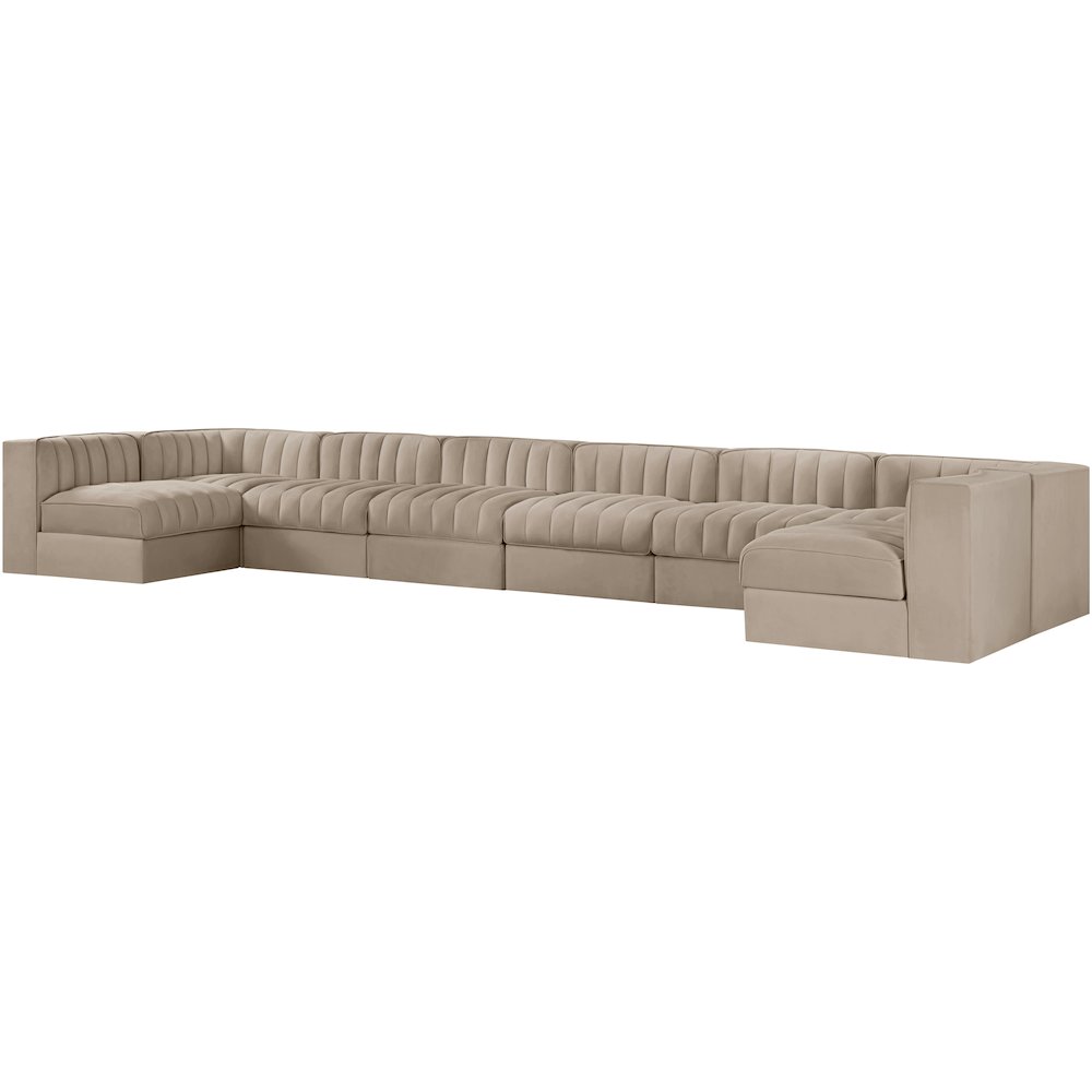 Rummi Beige Velvet Performance Fabric Upholstered 8pc. Modular Sectional