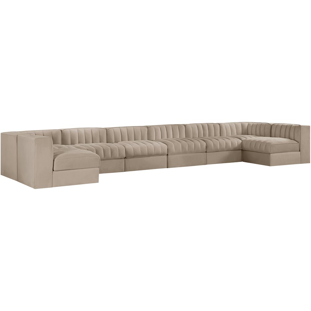 Rummi Beige Velvet Performance Fabric Upholstered 8pc. Modular Sectional
