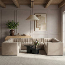 Rummi Beige Velvet Performance Fabric Upholstered 8pc.Modular Sectional