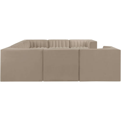Rummi Beige Velvet Performance Fabric Upholstered 8pc.Modular Sectional