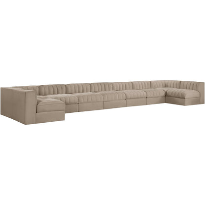 Rummi Beige Velvet Performance Fabric Upholstered 9pc. Modular Sectional