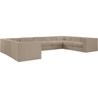 Rummi Beige Velvet Performance Fabric Upholstered 9pc. Modular Sectional