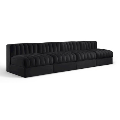 Rummi Black Velvet Performance Fabric Upholstered 4pc. Modular Sofa