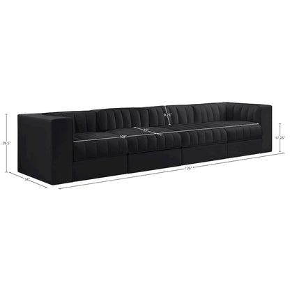 Rummi Black Velvet Performance Fabric Upholstered 4pc. Modular Sofa