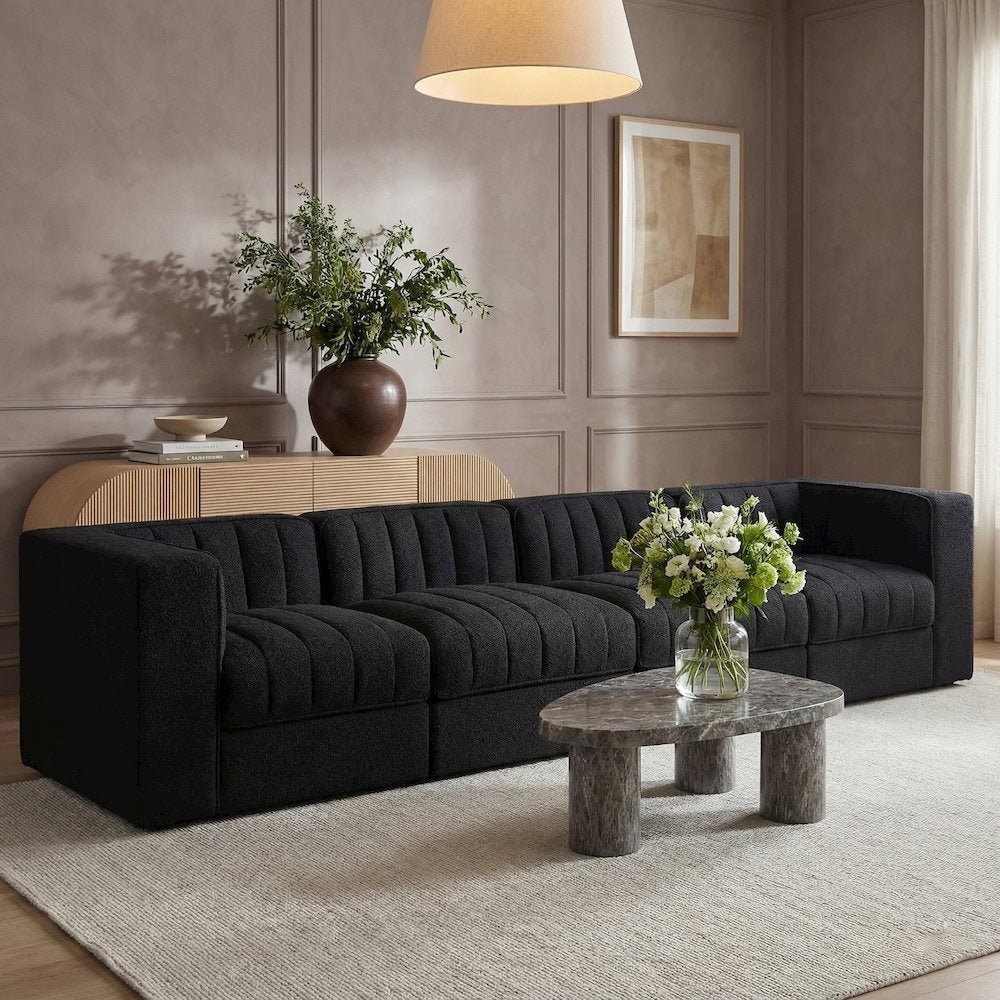 Rummi Black Velvet Performance Fabric Upholstered 4pc. Modular Sofa
