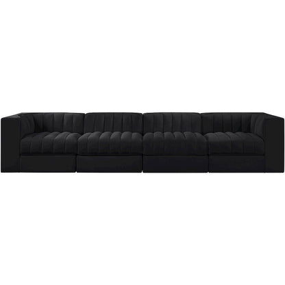 Rummi Black Velvet Performance Fabric Upholstered 4pc. Modular Sofa