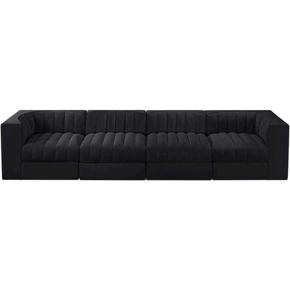 Rummi Black Velvet Performance Fabric Upholstered 4pc. Modular Sofa