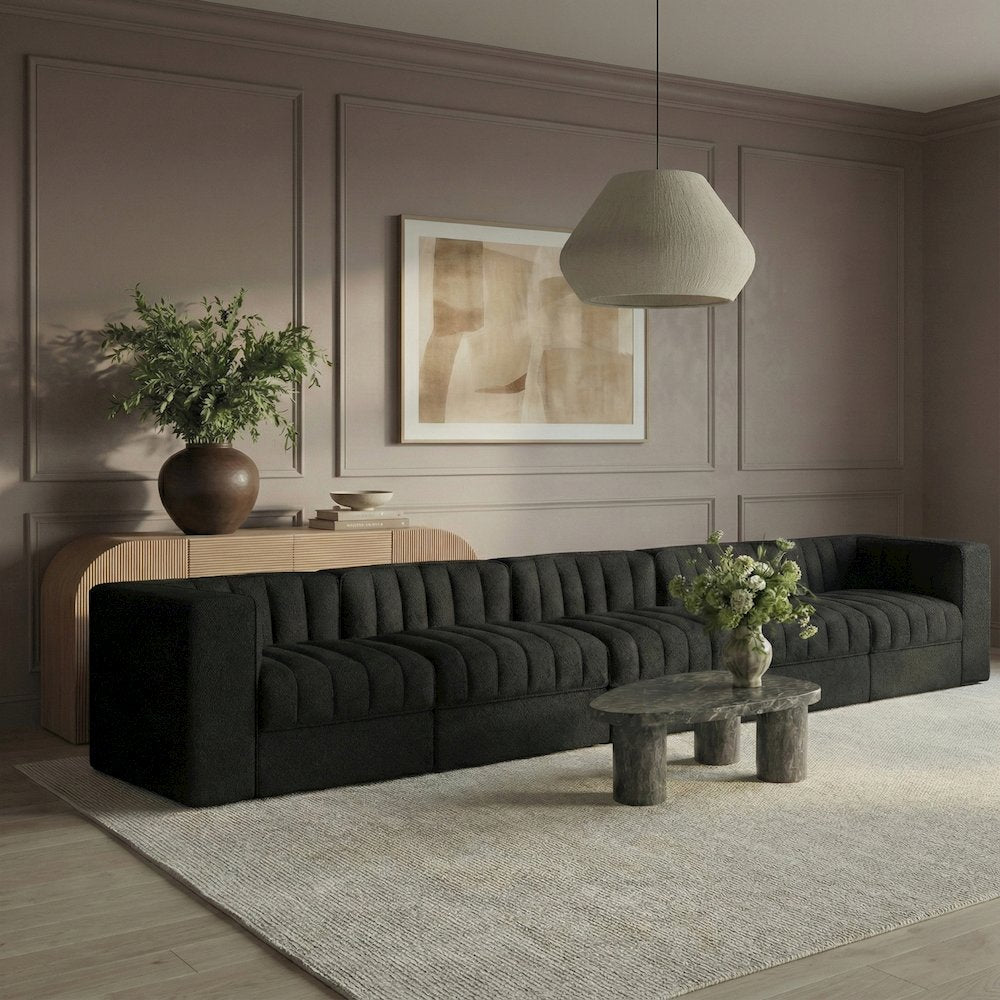 Rummi Black Velvet Performance Fabric Upholstered 5pc. Modular Sofa