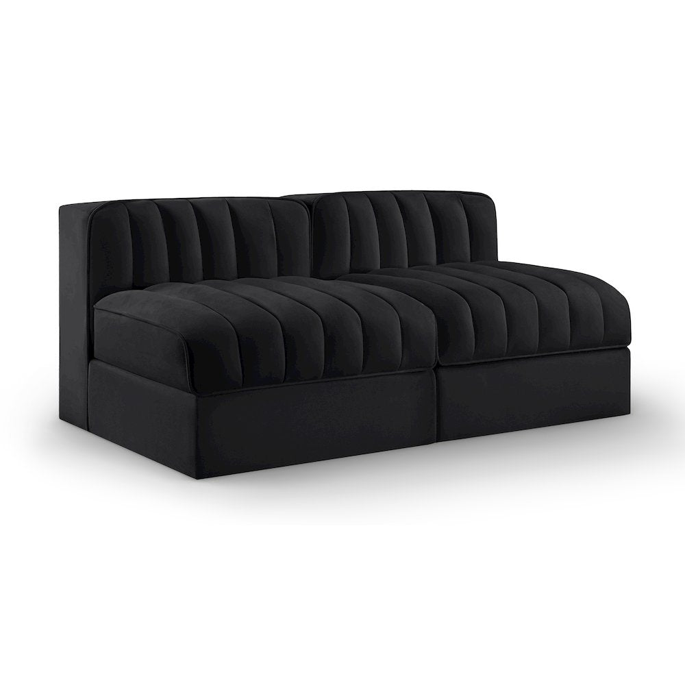 Rummi Black Velvet Performance Fabric Upholstered 2pc. Modular Loveseat
