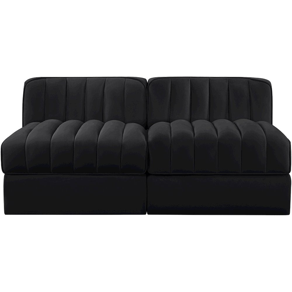 Rummi Black Velvet Performance Fabric Upholstered 2pc. Modular Loveseat