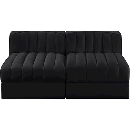 Rummi Black Velvet Performance Fabric Upholstered 2pc. Modular Loveseat