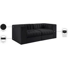 Rummi Black Velvet Performance Fabric Upholstered 2pc. Modular Loveseat