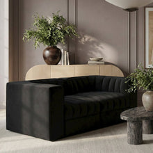 Rummi Black Velvet Performance Fabric Upholstered 2pc. Modular Loveseat