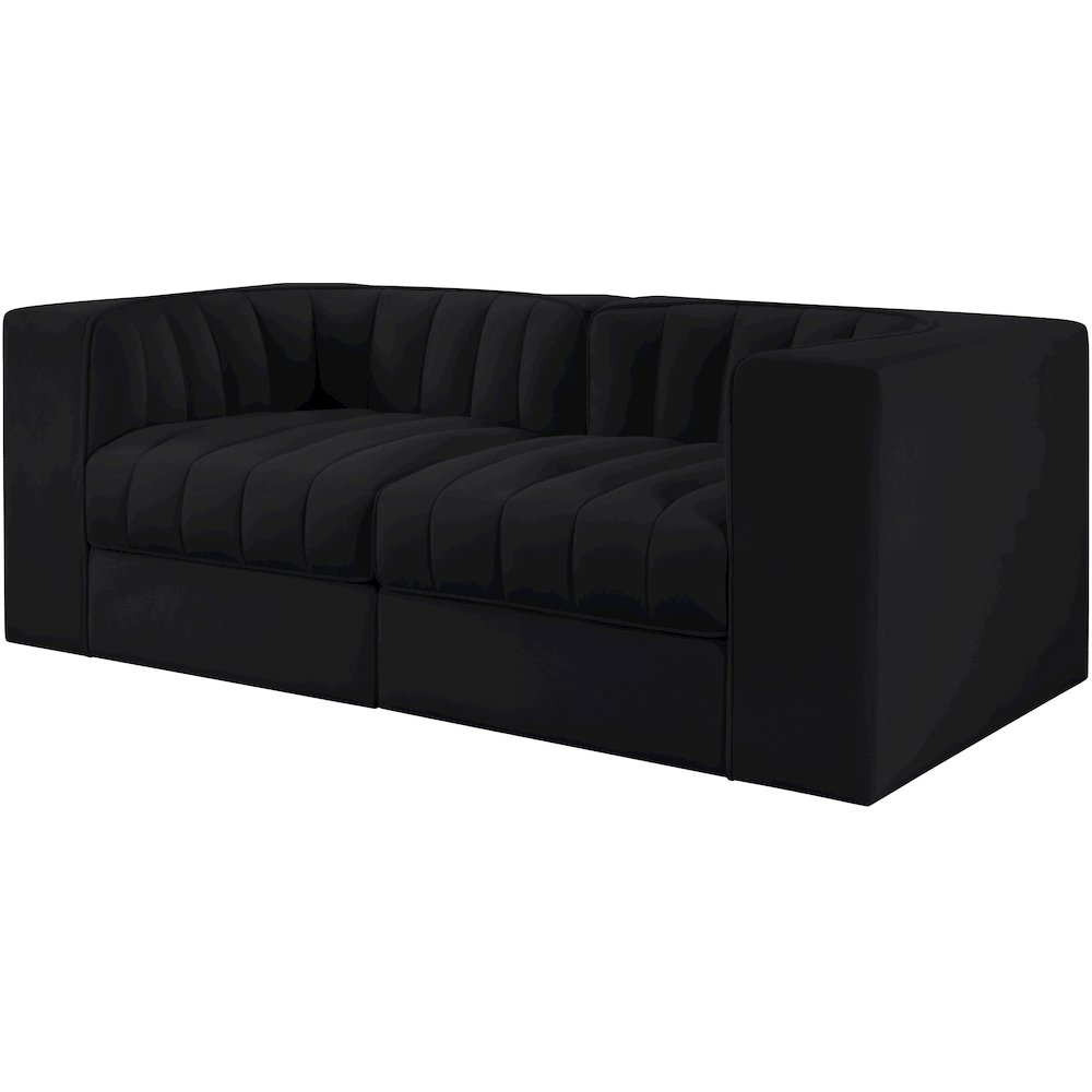 Rummi Black Velvet Performance Fabric Upholstered 2pc. Modular Loveseat