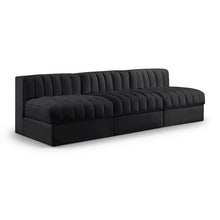 Rummi Black Velvet Performance Fabric Upholstered 3pc. Modular Sofa