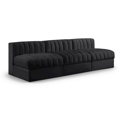 Rummi Black Velvet Performance Fabric Upholstered 3pc. Modular Sofa
