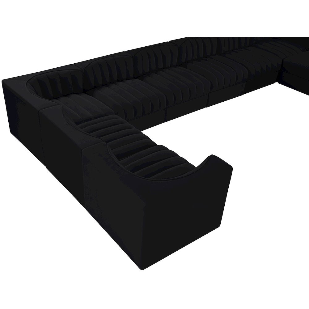 Rummi Black Velvet Performance Fabric Upholstered 10pc. Modular Sectional