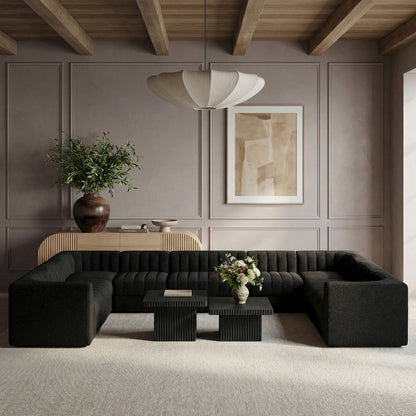 Rummi Black Velvet Performance Fabric Upholstered 10pc. Modular Sectional