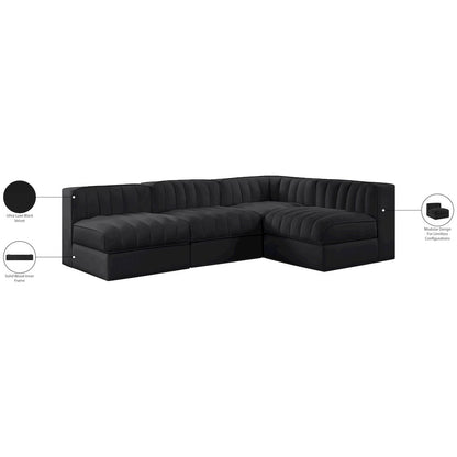 Rummi Black Velvet Performance Fabric Upholstered 4pc. Modular Sectional