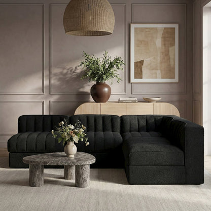 Rummi Black Velvet Performance Fabric Upholstered 4pc. Modular Sectional