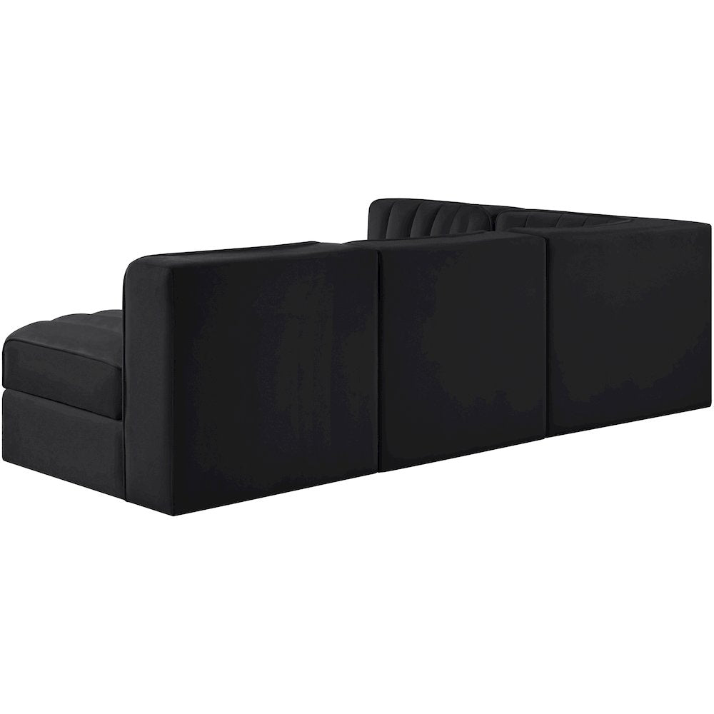 Rummi Black Velvet Performance Fabric Upholstered 4pc. Modular Sectional