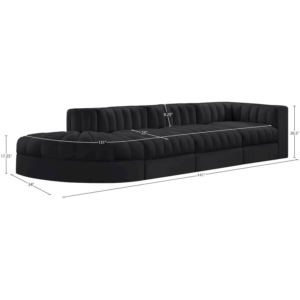 Rummi Black Velvet Performance Fabric Upholstered 4pc. Modular Sectional