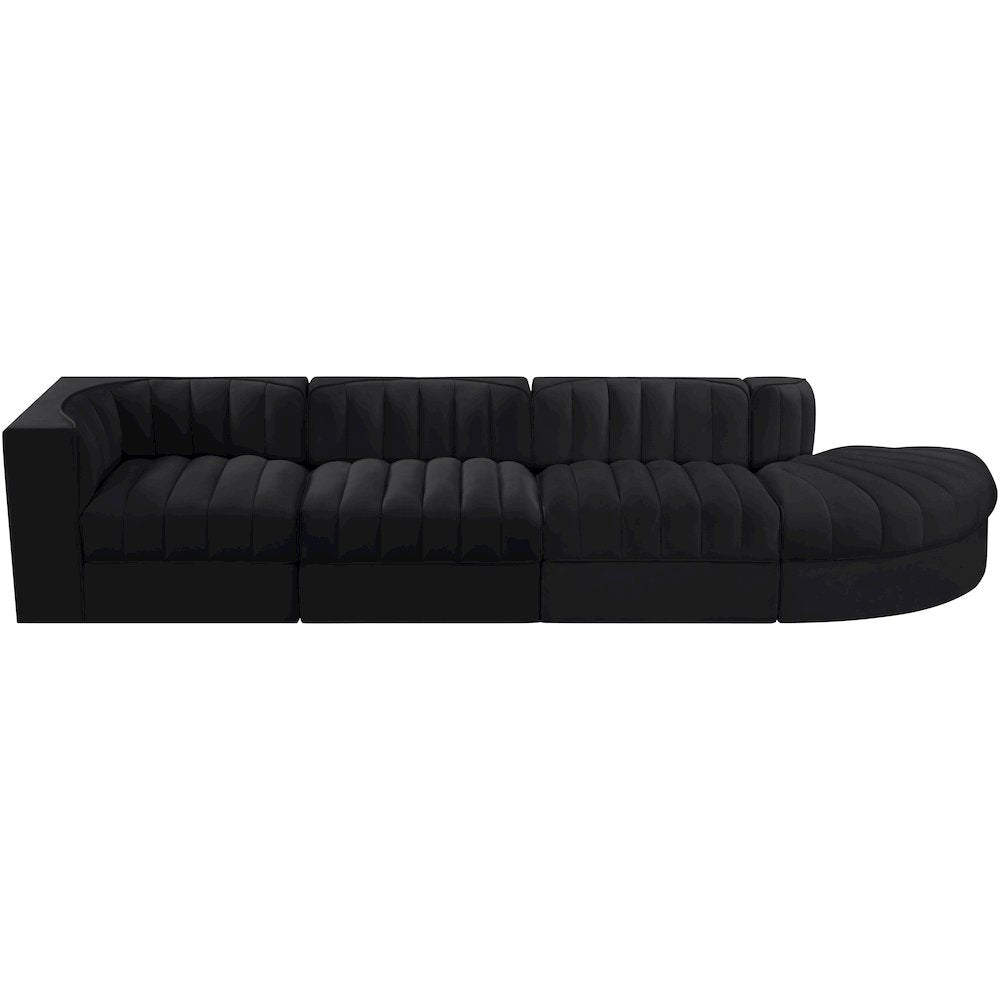 Rummi Black Velvet Performance Fabric Upholstered 4pc. Modular Sectional