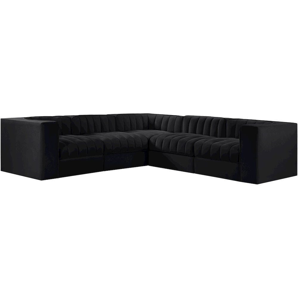 Rummi Black Velvet Performance Fabric Upholstered 5pc. Modular Sectional