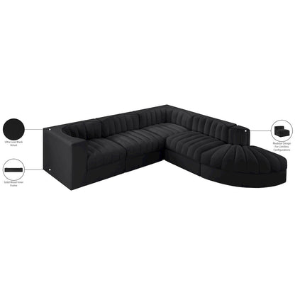 Rummi Black Velvet Performance Fabric Upholstered 5pc. Modular Sectional