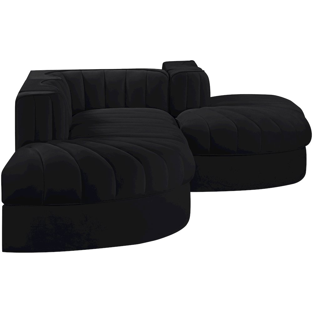 Rummi Black Velvet Performance Fabric Upholstered 5pc. Modular Sectional