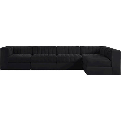 Rummi Black Velvet Performance Fabric Upholstered 5pc. Modular Sectional