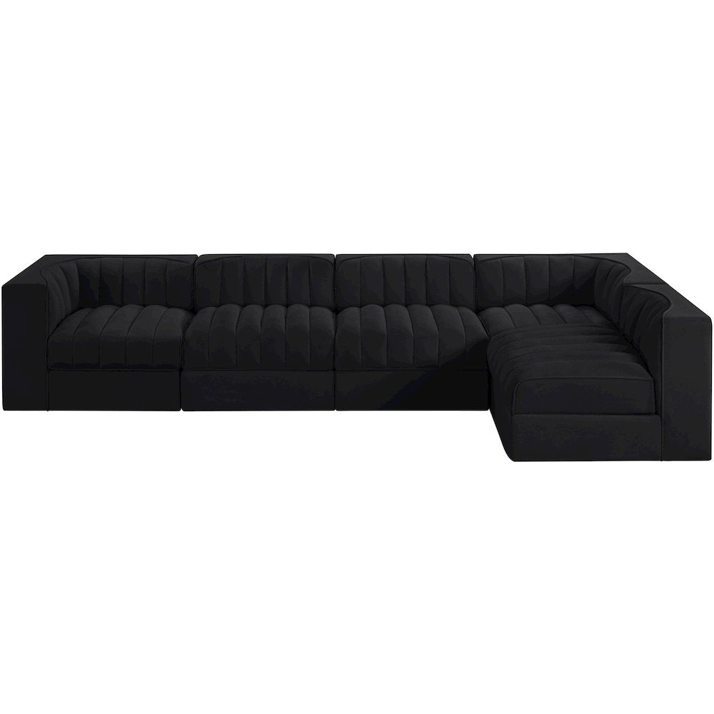 Rummi Black Velvet Performance Fabric Upholstered 5pc. Modular Sectional