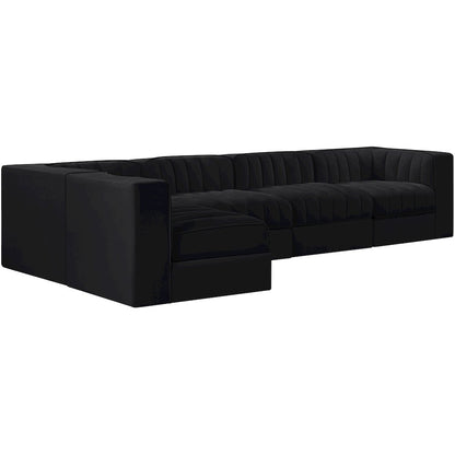 Rummi Black Velvet Performance Fabric Upholstered 5pc. Modular Sectional