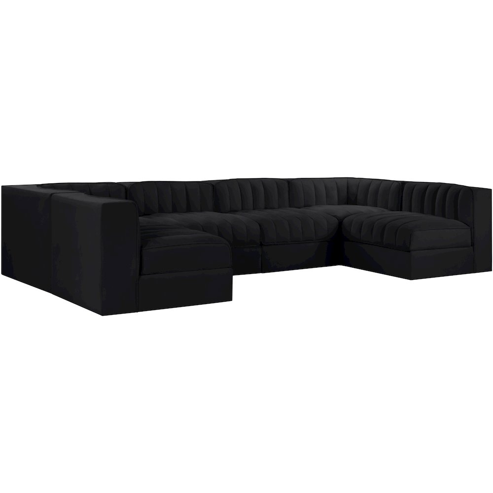 Rummi Black Velvet Performance Fabric Upholstered 6pc. Modular Sectional