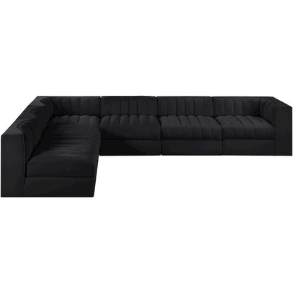 Rummi Black Velvet Performance Fabric Upholstered 6pc. Modular Sectional
