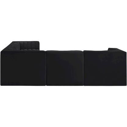 Rummi Black Velvet Performance Fabric Upholstered 6pc. Modular Sectional