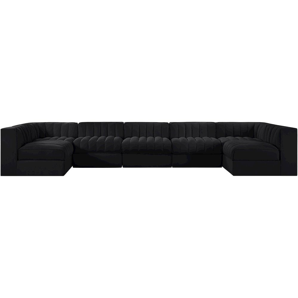Rummi Black Velvet Performance Fabric Upholstered 7pc. Modular Sectional