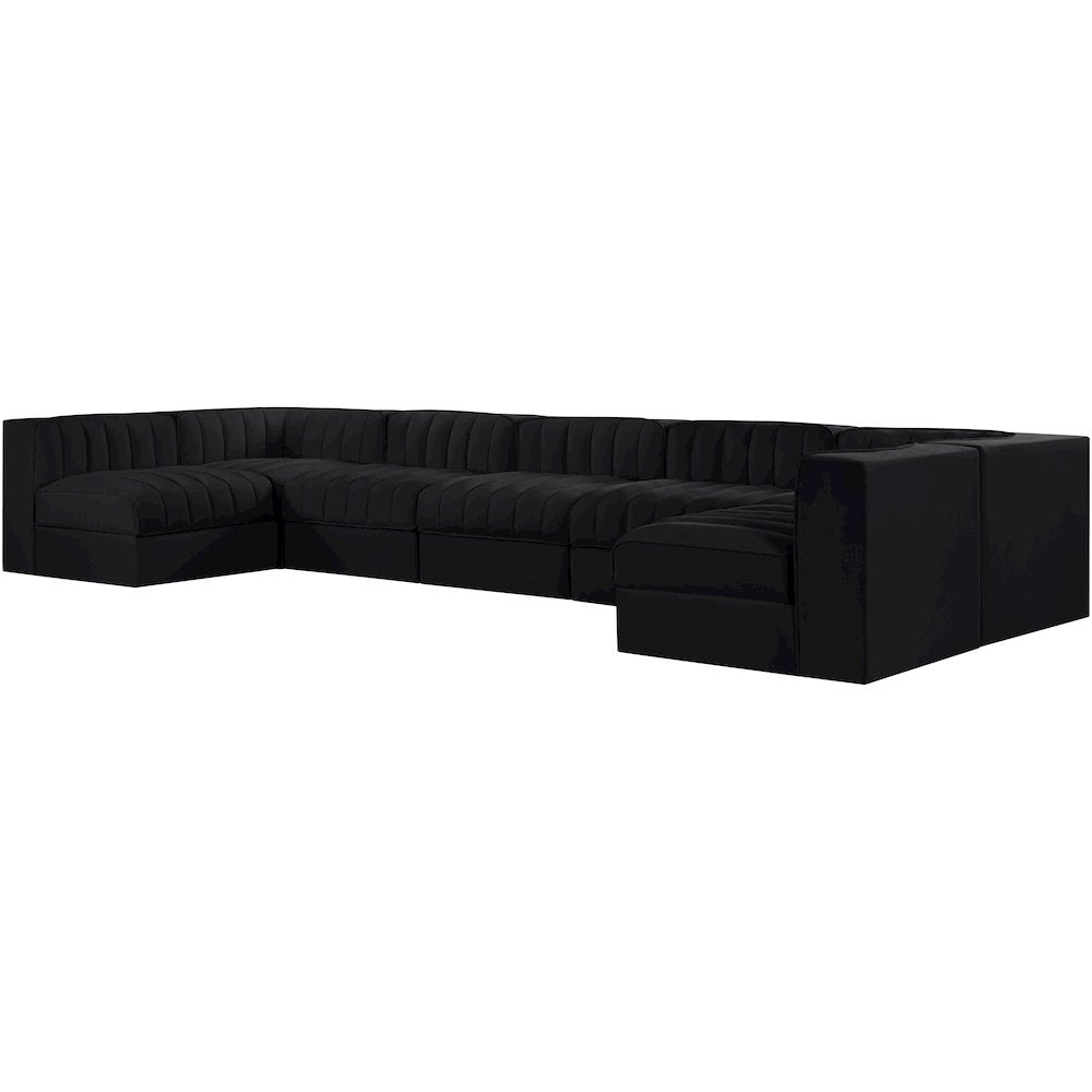 Rummi Black Velvet Performance Fabric Upholstered 7pc. Modular Sectional