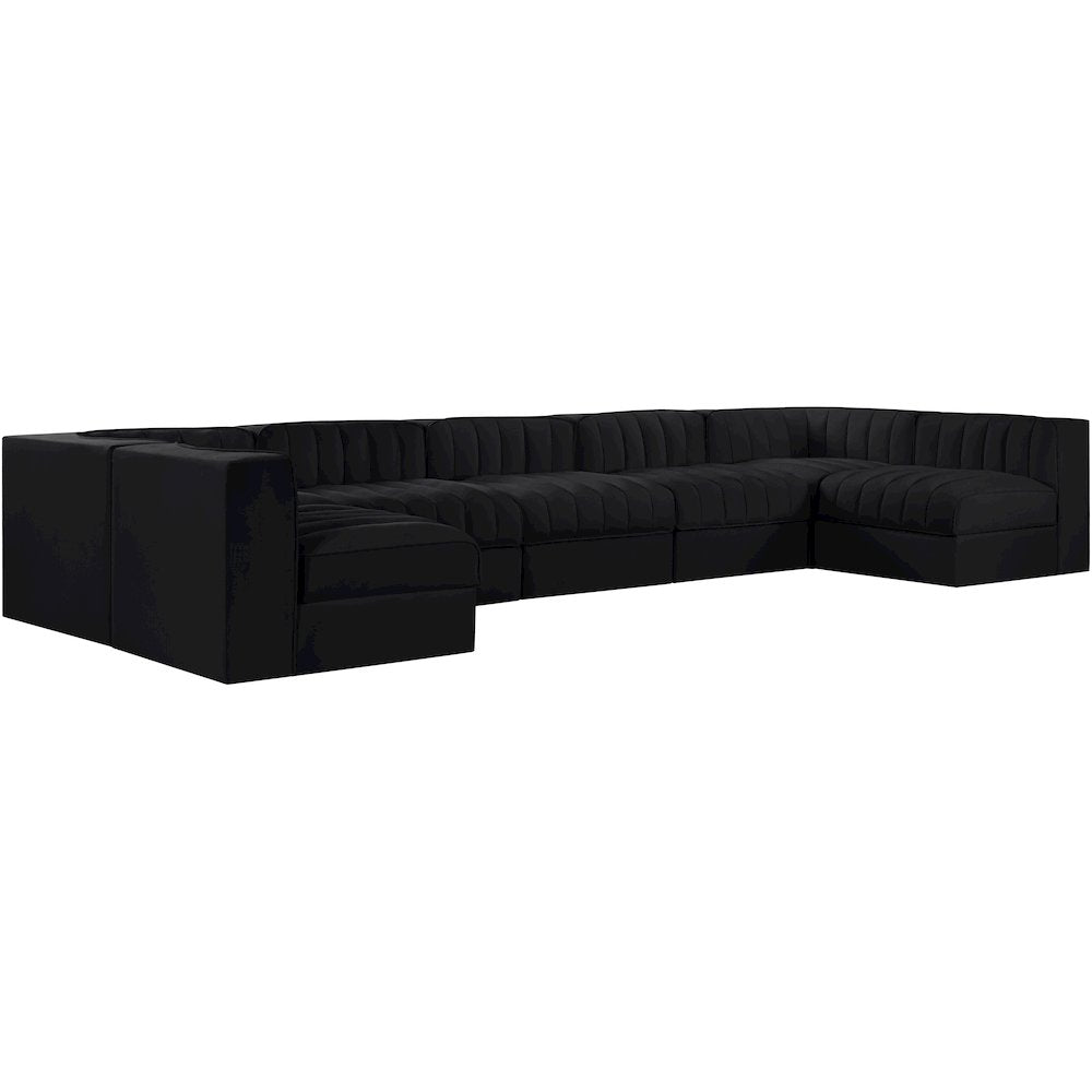 Rummi Black Velvet Performance Fabric Upholstered 7pc. Modular Sectional