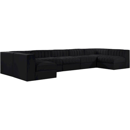 Rummi Black Velvet Performance Fabric Upholstered 7pc. Modular Sectional