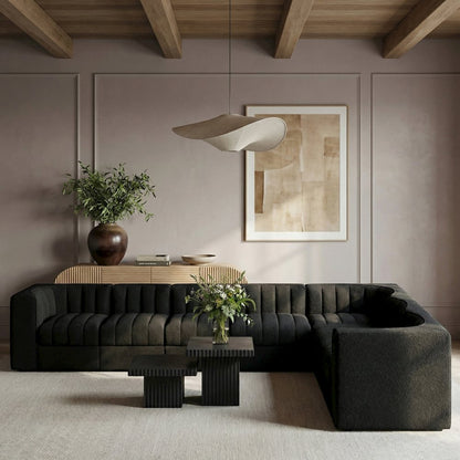 Rummi Black Velvet Performance Fabric Upholstered 7pc. Modular Sectional