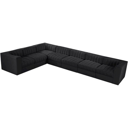 Rummi Black Velvet Performance Fabric Upholstered 7pc. Modular Sectional