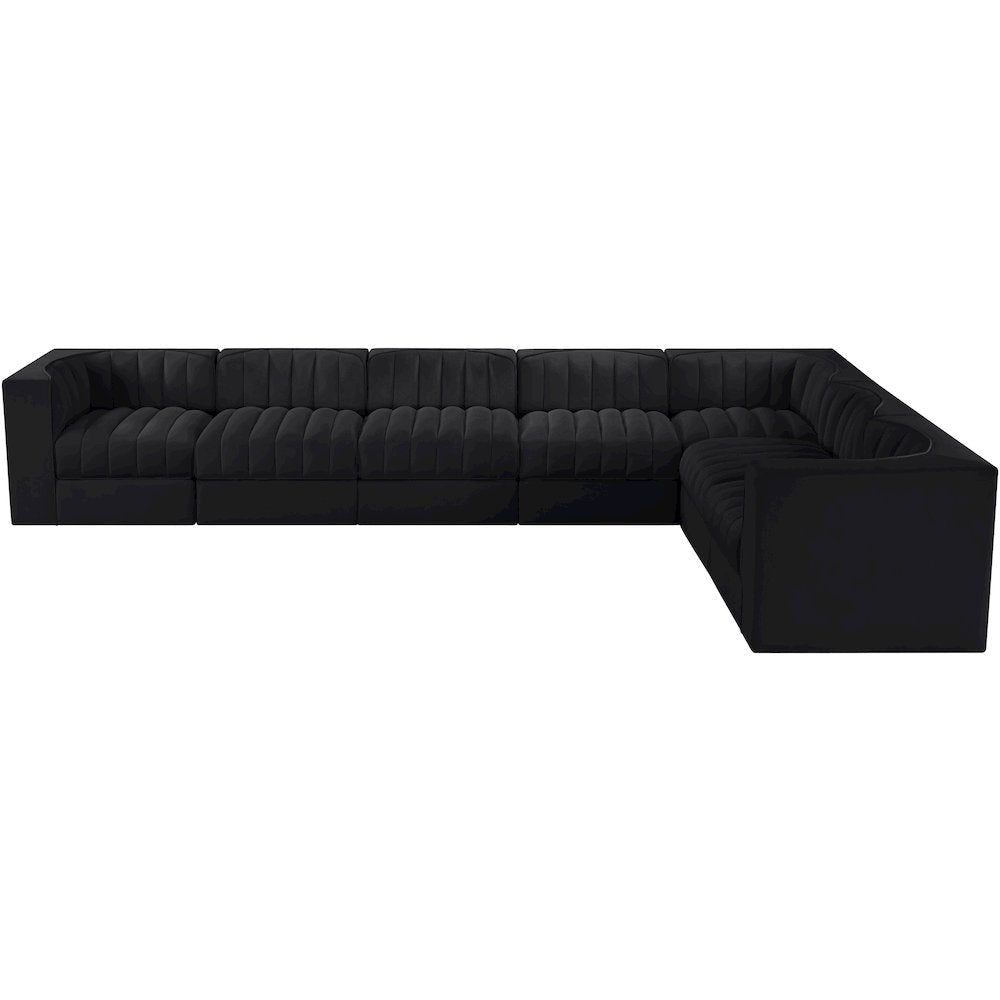 Rummi Black Velvet Performance Fabric Upholstered 7pc. Modular Sectional