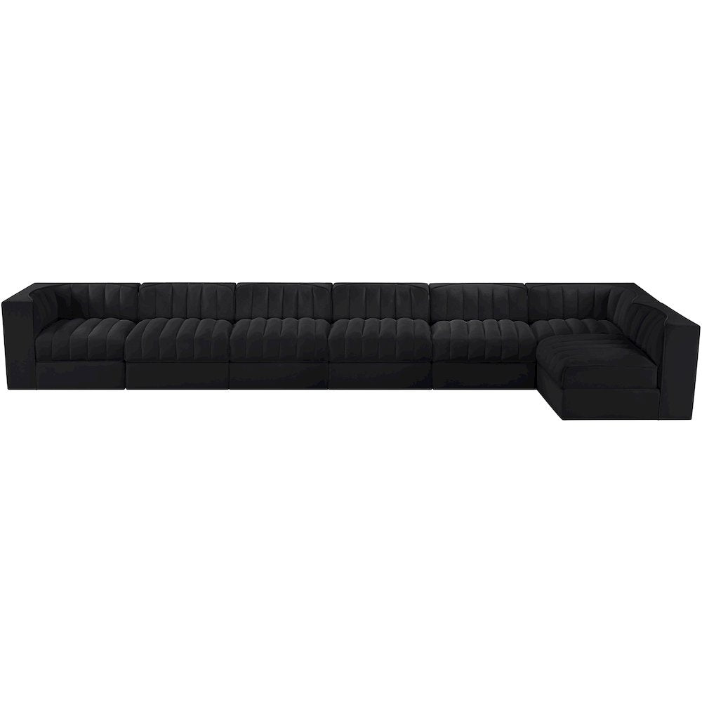 Rummi Black Velvet Performance Fabric Upholstered 7pc. Modular Sectional