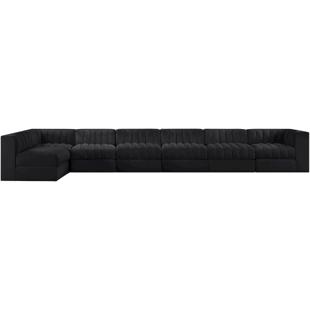 Rummi Black Velvet Performance Fabric Upholstered 7pc. Modular Sectional