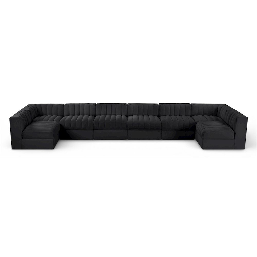 Rummi Black Velvet Performance Fabric Upholstered 8pc. Modular Sectional
