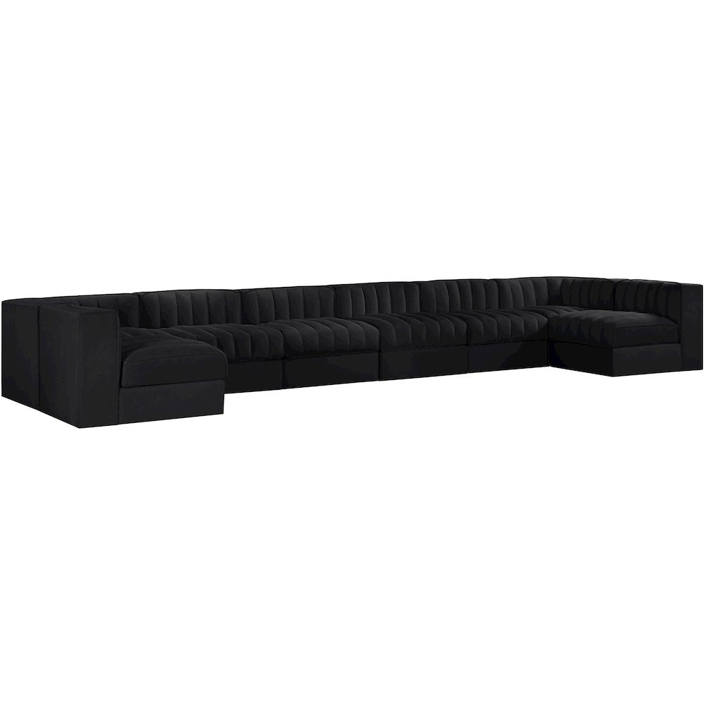 Rummi Black Velvet Performance Fabric Upholstered 8pc. Modular Sectional