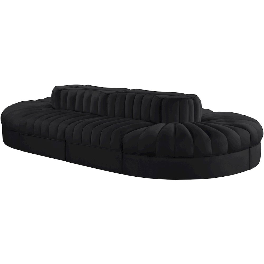 Rummi Black Velvet Performance Fabric Upholstered 8pc. Modular Sectional